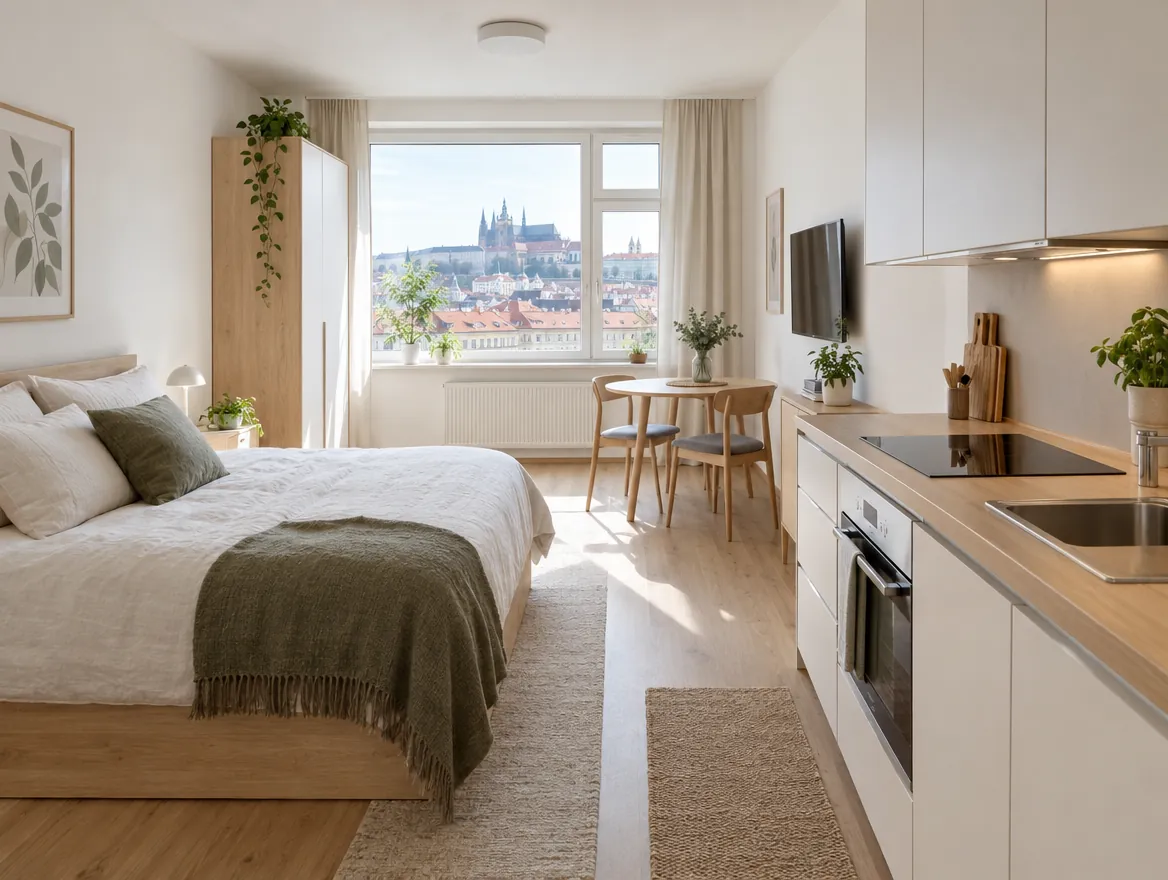 Světlý byt s výhledem na Pražský hrad
